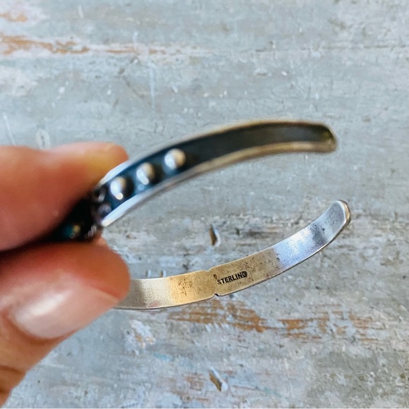 ♥️ Native American ♥️ Vintage Sterling Silver & Turquoise Stacker Cuff - Picture 11 of 16